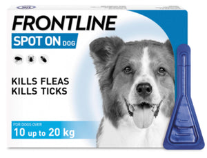 Frontline - Spot on Flea & Tick Treatment for Dogs 10 up to 20kg (3 pippettes)