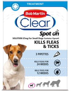 Bob Martin - Clear Spot On for Small Dogs 2 up to 10kg (3 pipettes)